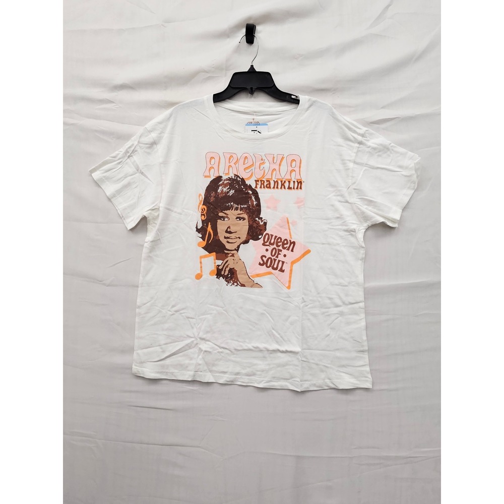 Aretha Franklin Womens Graphic T Shirt White Cotton Casual Size Large